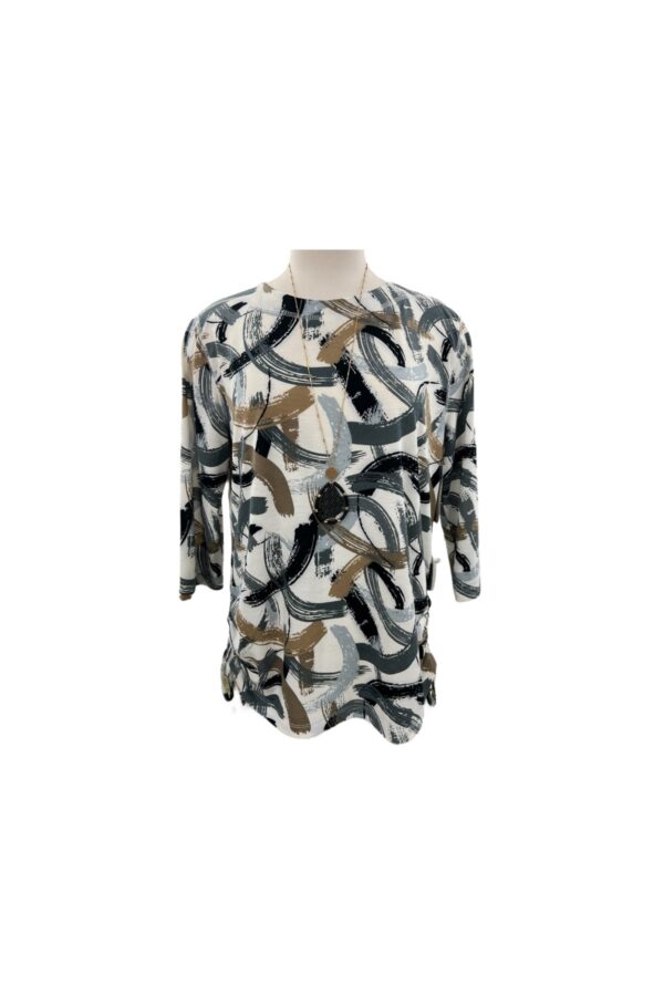 SOUTHERN LADY 3/4 SLEEVE SIDE RUCHED PRINT TOP