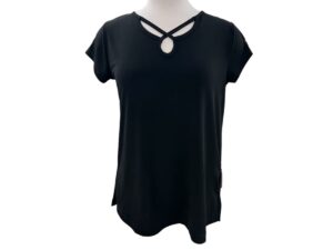 SOUTHERN LADY CAP SLEEVE KNIT TOP WITH NECK DETAIL