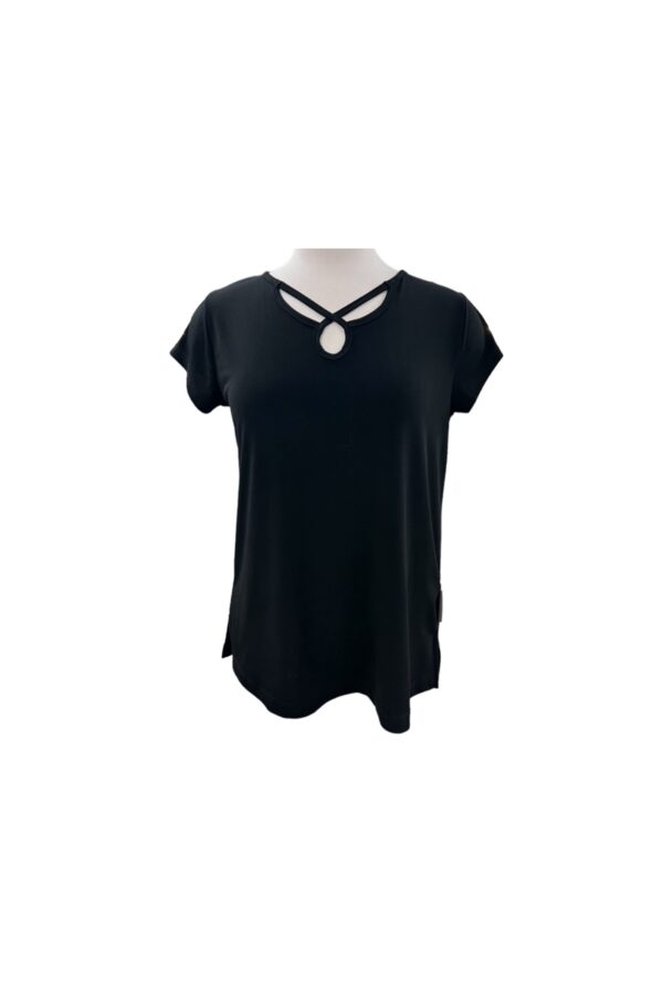 SOUTHERN LADY CAP SLEEVE KNIT TOP WITH NECK DETAIL