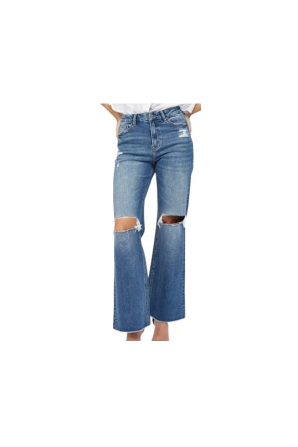 MICA DENIM KNEE SLIT HIGH RISE WIDE LEG JEAN