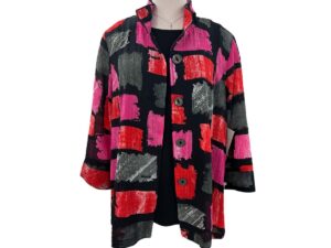 MULTIPLES 3/4 SLEEVE BUTTON FRONT PRINT JACKET