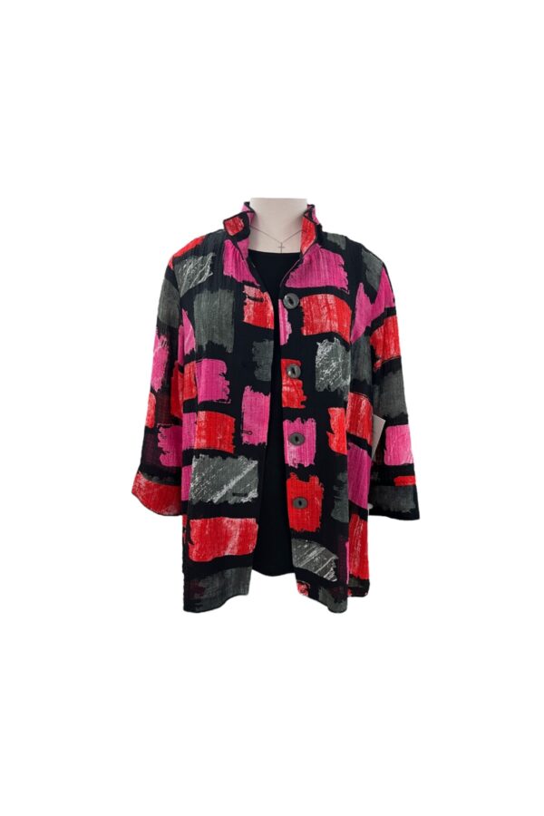 MULTIPLES 3/4 SLEEVE BUTTON FRONT PRINT JACKET