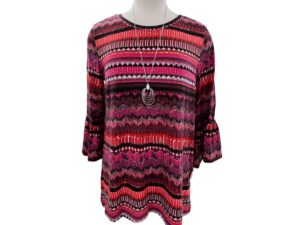 MULTIPLES FLOUNCE SLEEVE CHEVRON PRINT TOP