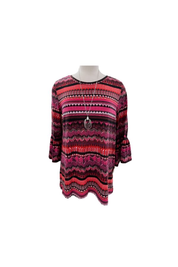 MULTIPLES FLOUNCE SLEEVE CHEVRON PRINT TOP