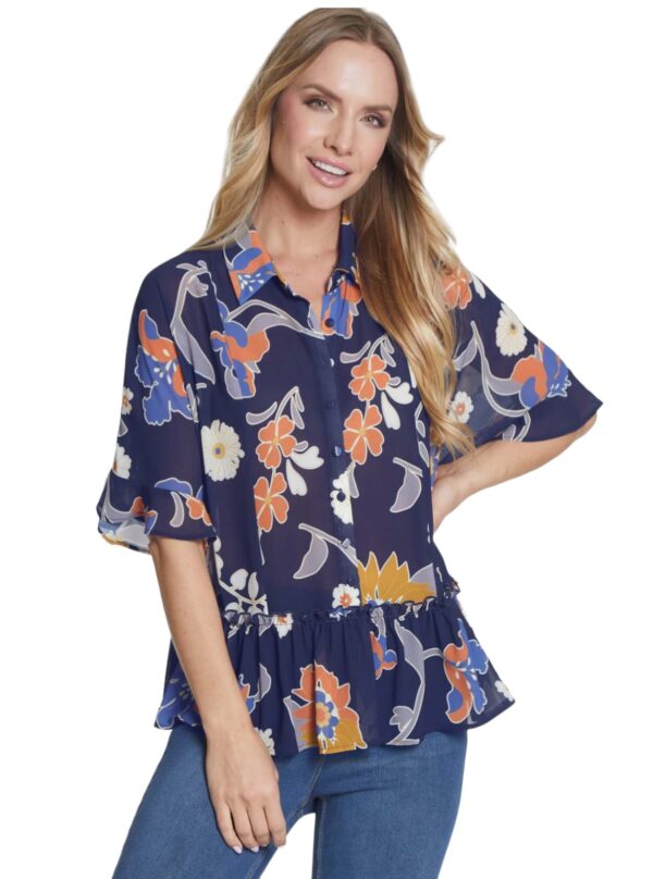 MULTIPLES FLOUNCE DOLMAN SLEEVE PEPLUM TOP - Image 2