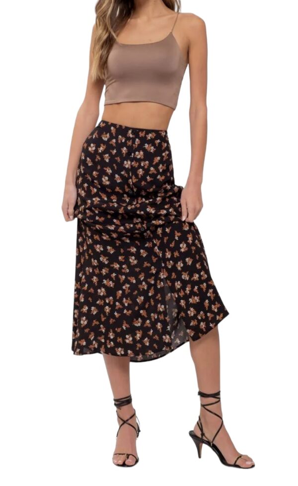 BLUPEPPER FLORAL BUTTON FRONT MIDI SKIRT - Image 7