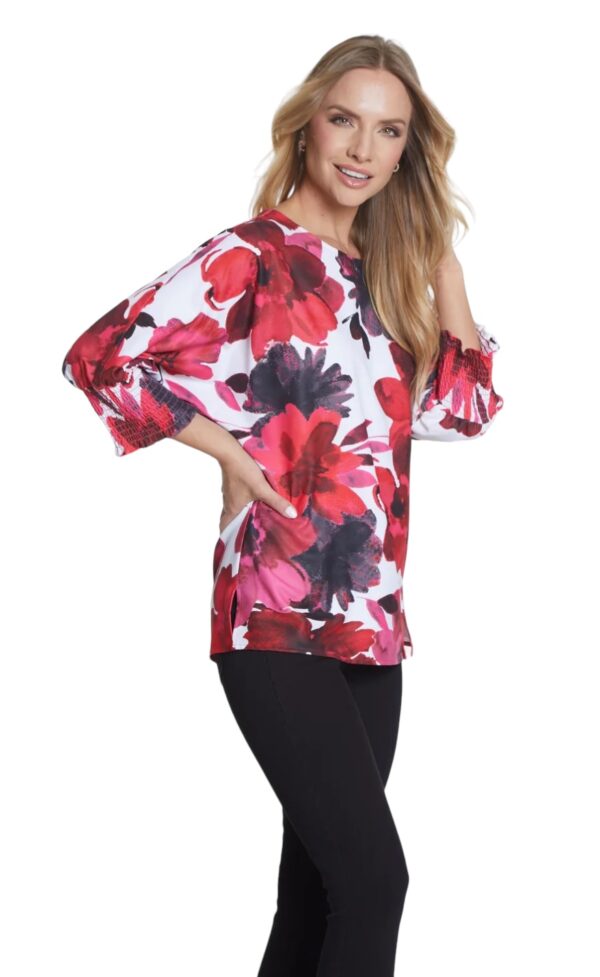 MULTIPLES SMOCKED SLEEVE FLORAL DOLMAN SLEEVE TOP - Image 4