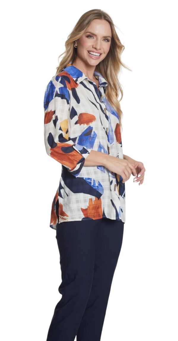 MULTIPLES 3/4 CUFF SLEEVE HI-LO PRINT SHIRT - Image 4