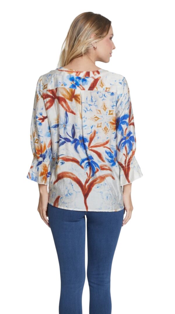 MULTIPLES SHIRRED 3/4 SLEEVE Y-NECK TOP - Image 4