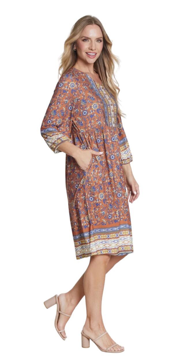 MULTIPLES 3/4 SLEEVE V-NECK PRINT DRESS - Image 4