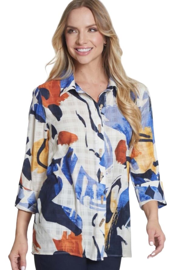 MULTIPLES 3/4 CUFF SLEEVE HI-LO PRINT SHIRT - Image 2
