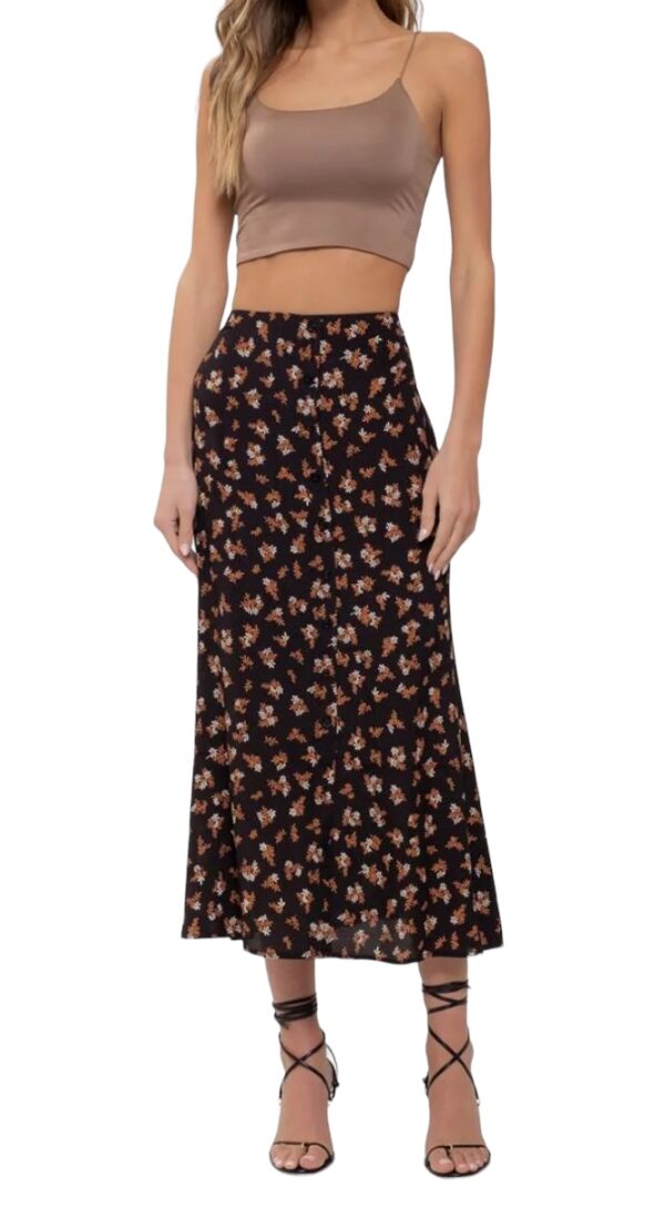 BLUPEPPER FLORAL BUTTON FRONT MIDI SKIRT - Image 6