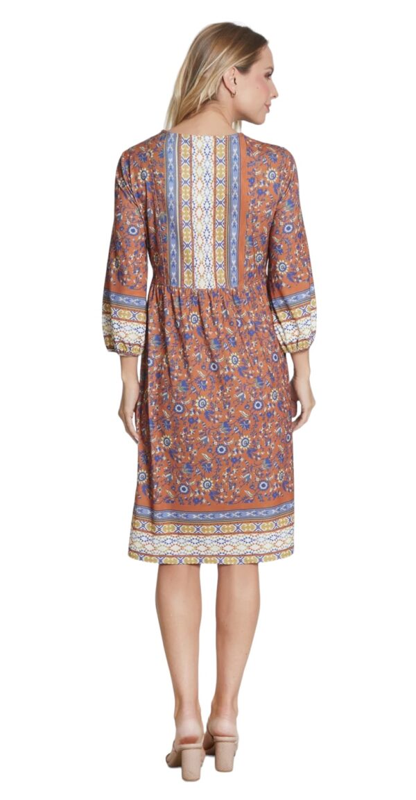 MULTIPLES 3/4 SLEEVE V-NECK PRINT DRESS - Image 3