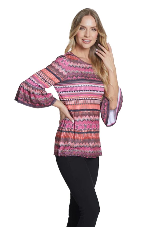 MULTIPLES FLOUNCE SLEEVE CHEVRON PRINT TOP - Image 2
