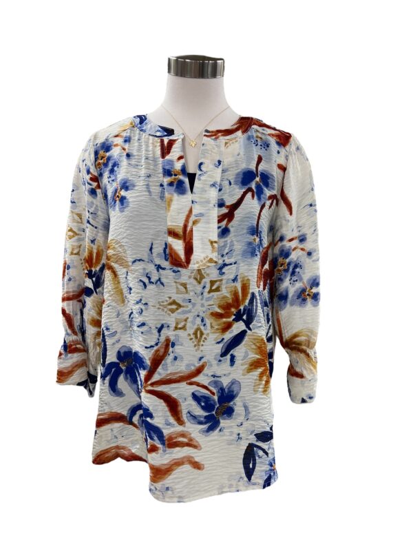 MULTIPLES SHIRRED 3/4 SLEEVE Y-NECK TOP - Image 5