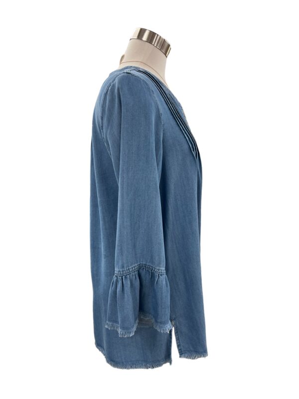 MULTIPLES 3/4 SLEEVE EMBROIDERED NECK PIN TUCK TOP - Image 6