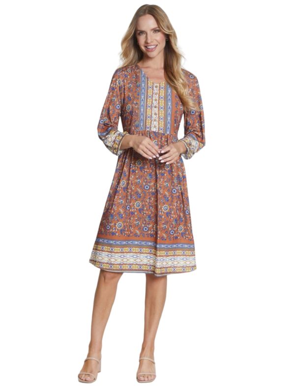 MULTIPLES 3/4 SLEEVE V-NECK PRINT DRESS - Image 2