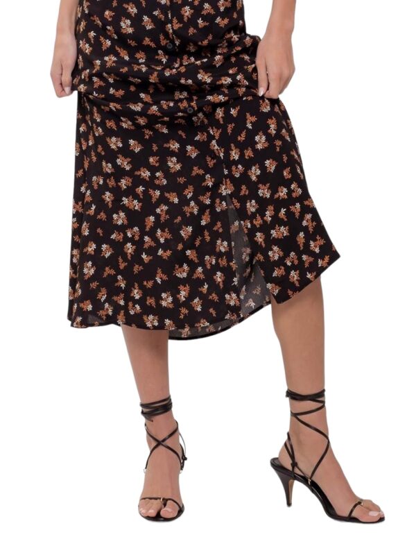 BLUPEPPER FLORAL BUTTON FRONT MIDI SKIRT - Image 4