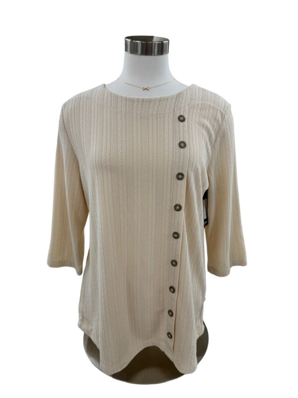 SOUTHERN LADY 3/4 SLEEVE BUTTON TRIM TEXTURED KNIT TOP - Image 2