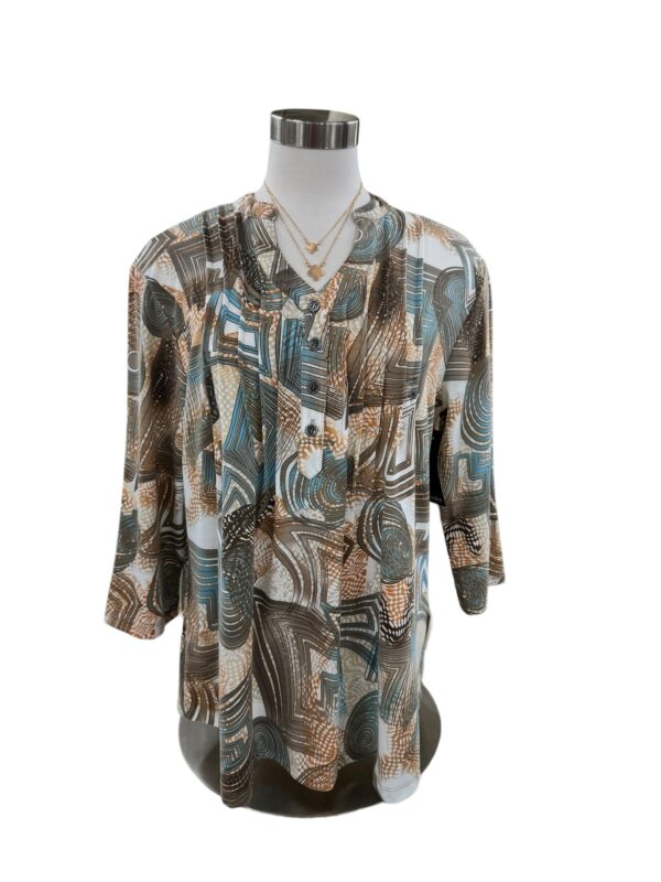 SOUTHERN LADY 3/4 SLEEVE GEO PRINT TOP - Image 4