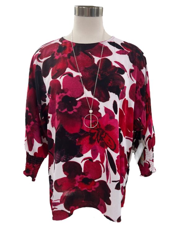 MULTIPLES SMOCKED SLEEVE FLORAL DOLMAN SLEEVE TOP - Image 5