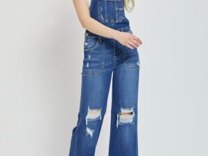 RISEN JEANS WIDE LEG PATCH POCKET OVERALLS