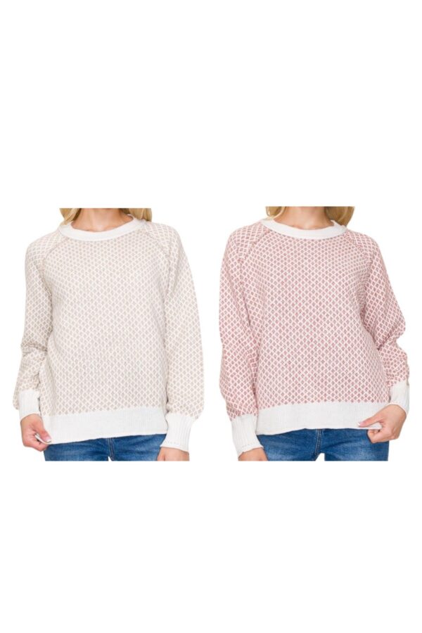 STACCATO RAGLAN SLEEVE DIAMOND PRINT SWEATER