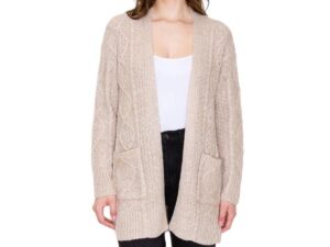 STACCATO CABLE KNIT OPEN CARDIGAN WITH POCKETS