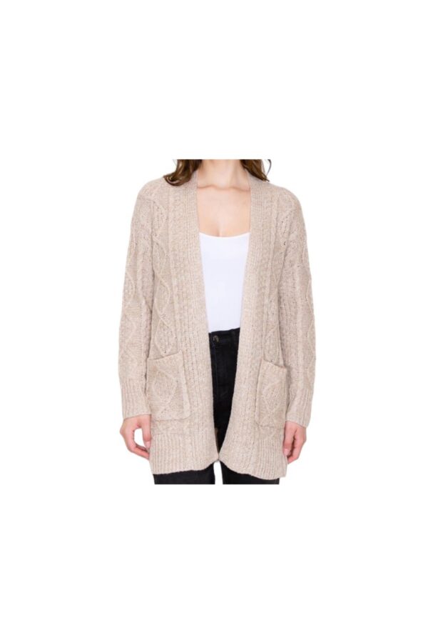 STACCATO CABLE KNIT OPEN CARDIGAN WITH POCKETS