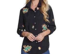 MULTIPLES BUTTON FRONT EMBROIDERED BLOUSE