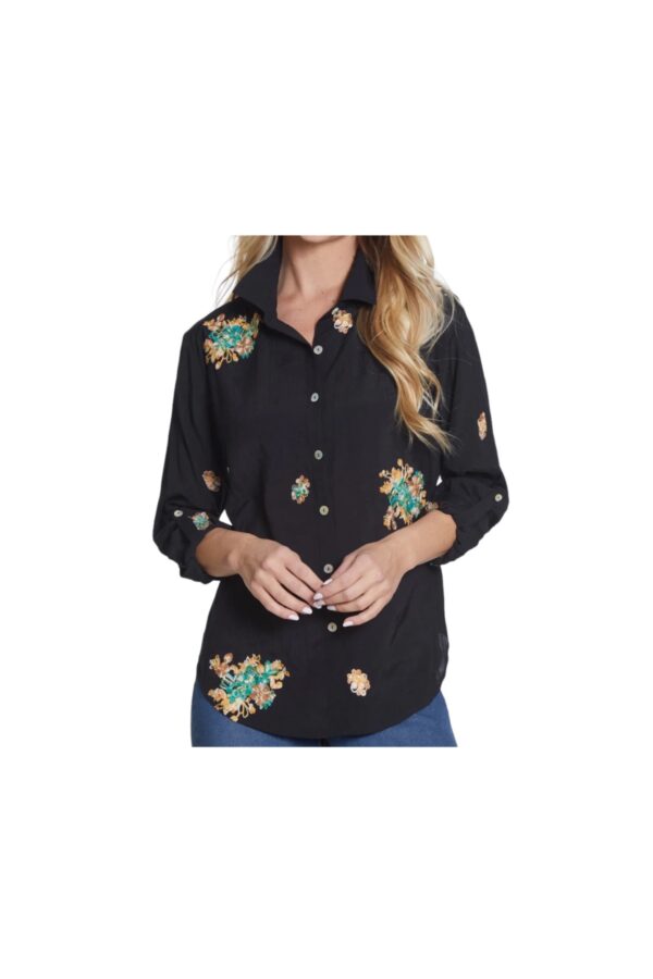 MULTIPLES BUTTON FRONT EMBROIDERED BLOUSE