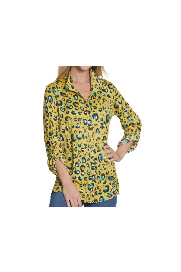 MULTIPLES WIRE COLLAR CHEETAH BLOUSE