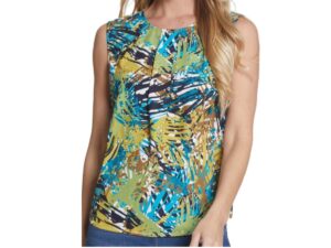 MULTIPLES TUCK FRONT NECK PRINT TANK