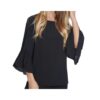 MULTIPLES BLACK FLOUNCE SLEEVE BUTTON BACK TOP