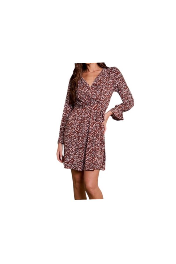 GILLI LONG SLEEVE SURPLICE ABSTRACT DRESS