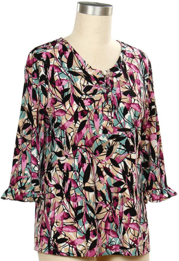 SOUTHERN LADY 3/4 SLEEVE LEAVES PRINT TOP - Image 2