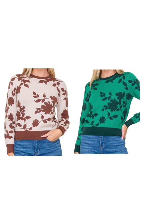STACCATO FLORAL JACQUARD CREWNECK PULLOVER