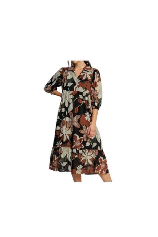 UMGEE ABSTRACT PRINT COLLARED MIDI DRESS