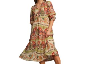 UMGEE BORDER PRINT TIERED MIDI DRESS