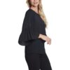 MULTIPLES BLACK FLOUNCE SLEEVE BUTTON BACK TOP - Image 4