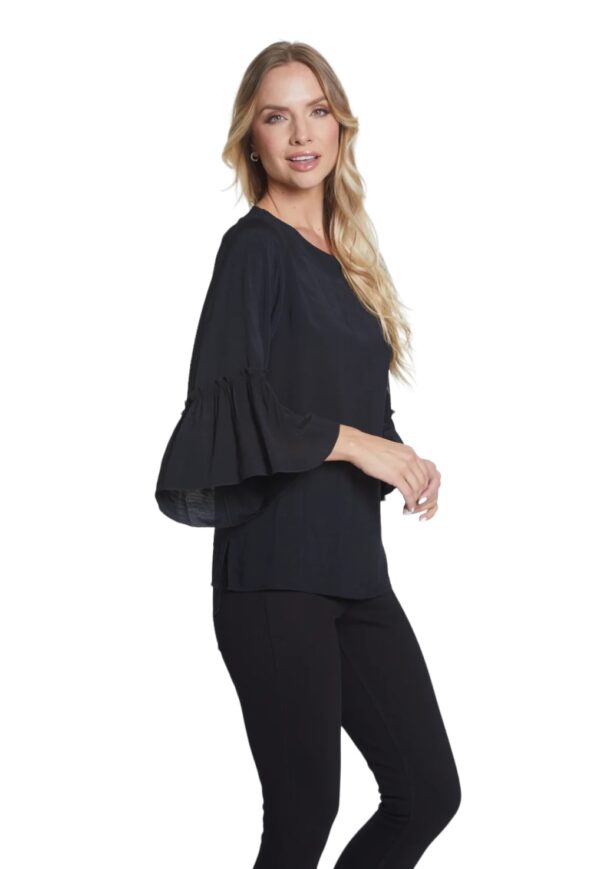 MULTIPLES BLACK FLOUNCE SLEEVE BUTTON BACK TOP - Image 4