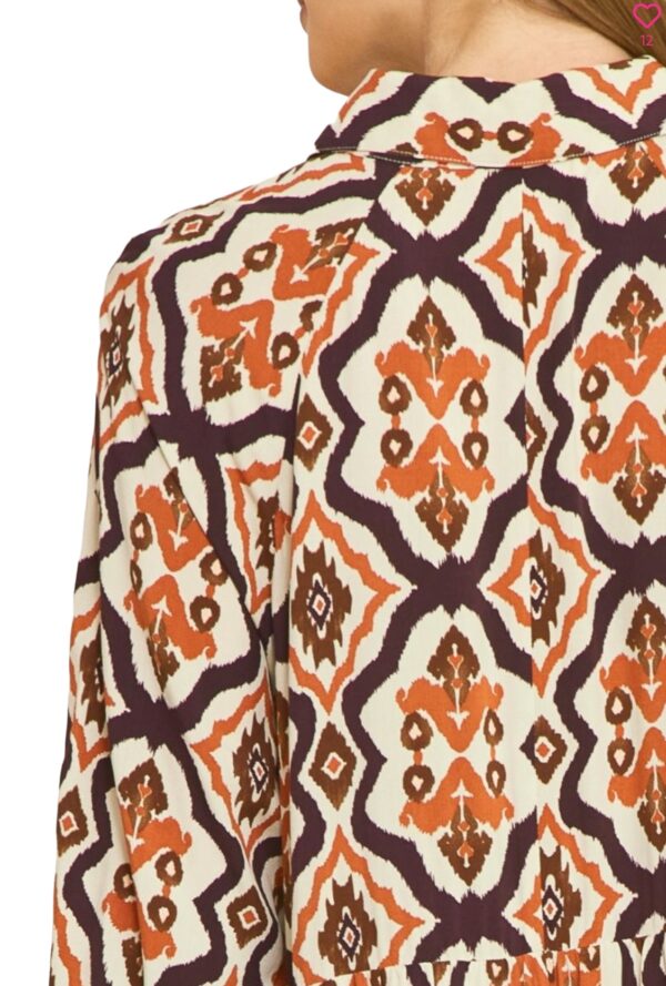 ENTRO LONG SLEEVE DAMASK BUTTON FRONT DRESS - Image 8