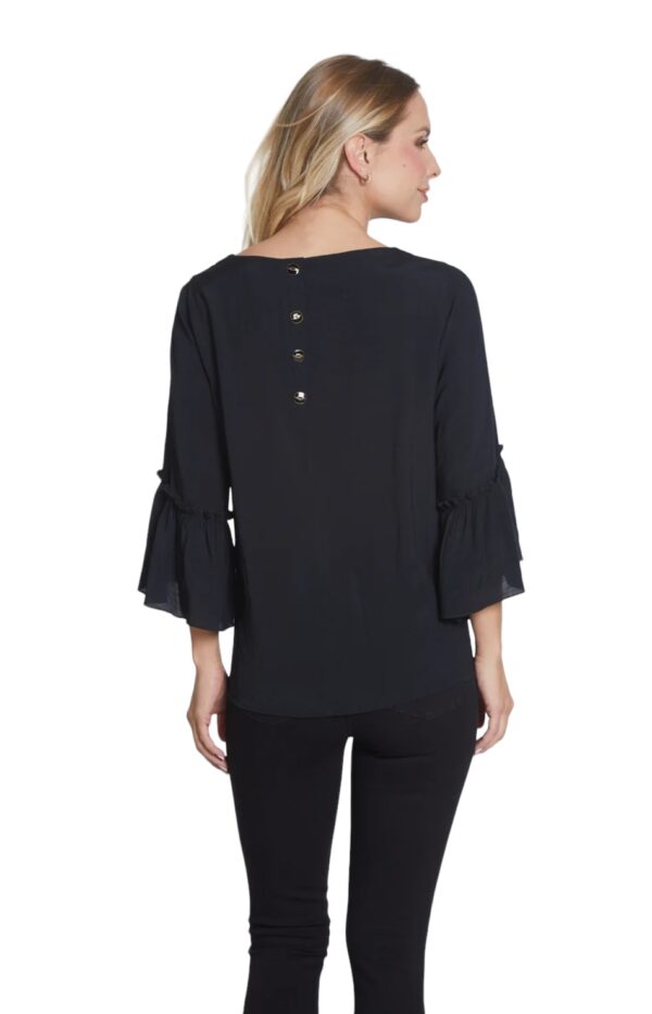 MULTIPLES BLACK FLOUNCE SLEEVE BUTTON BACK TOP - Image 3