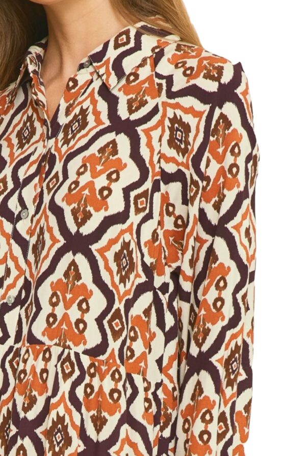 ENTRO LONG SLEEVE DAMASK BUTTON FRONT DRESS - Image 7