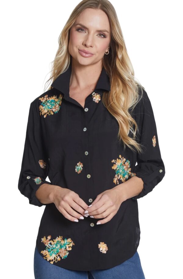 MULTIPLES BUTTON FRONT EMBROIDERED BLOUSE - Image 2