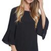 MULTIPLES BLACK FLOUNCE SLEEVE BUTTON BACK TOP - Image 2