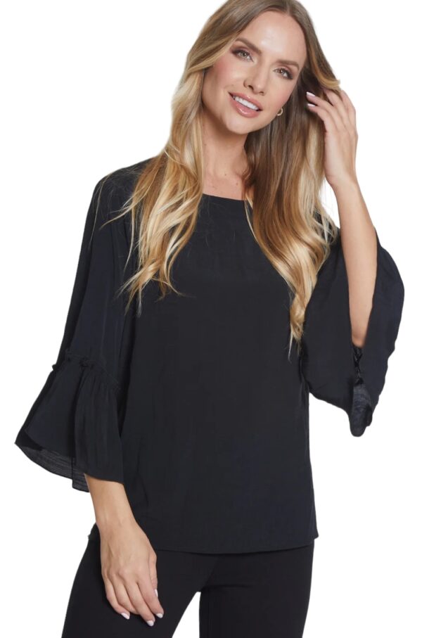 MULTIPLES BLACK FLOUNCE SLEEVE BUTTON BACK TOP - Image 2