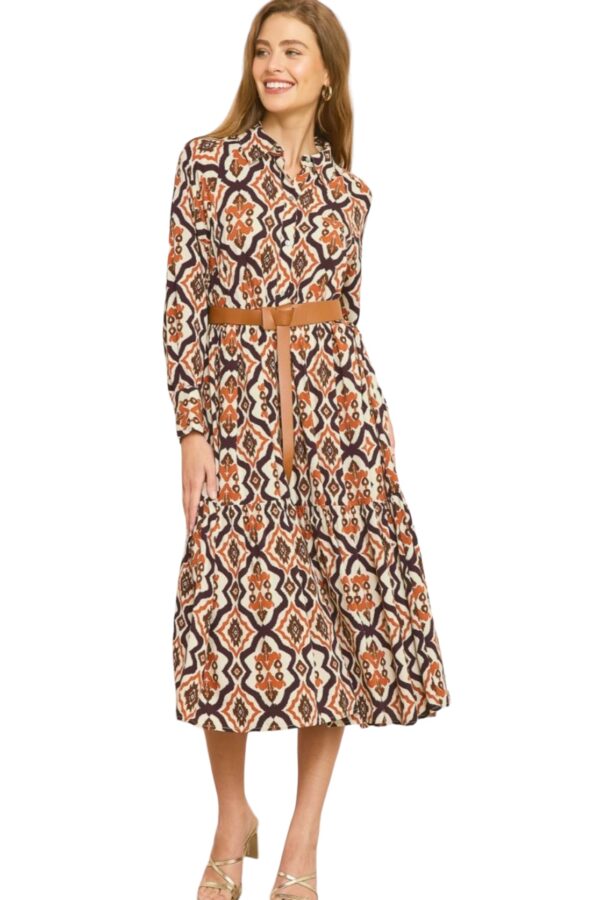 ENTRO LONG SLEEVE DAMASK BUTTON FRONT DRESS - Image 6