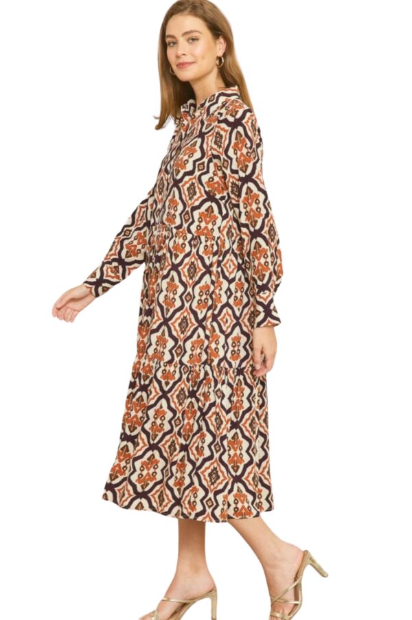 ENTRO LONG SLEEVE DAMASK BUTTON FRONT DRESS - Image 4