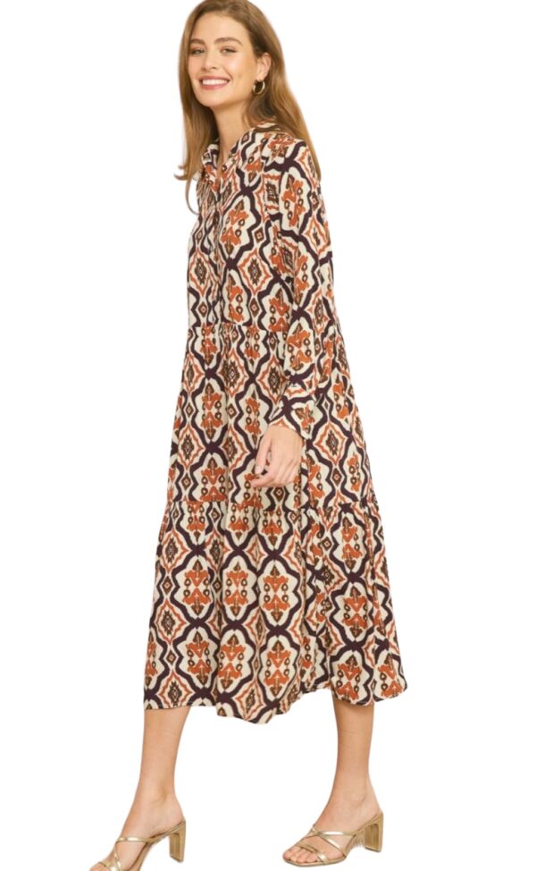 ENTRO LONG SLEEVE DAMASK BUTTON FRONT DRESS - Image 3